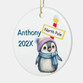 Op maat gemaakte Noordpool Pinguïn Kerstmis Keramisch Ornament (Links)