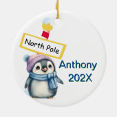 Op maat gemaakte Noordpool Pinguïn Kerstmis Keramisch Ornament (Achterkant)