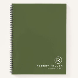 Op maat gemaakte olijf- en witte monogram initiaal notitieboek