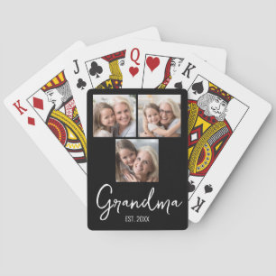 Op maat gemaakte oma opgericht jaar 3 foto pokerkaarten