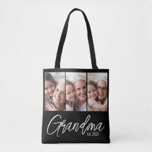 Op maat gemaakte oma opgericht jaar 3 foto tote bag