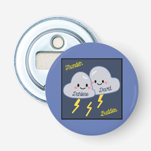 Op maat gemaakte onweersvrienden button flesopener (Voorkant)