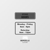 Op maat gemaakte openingstijden autoshowroom zwart raamsticker (Vel)