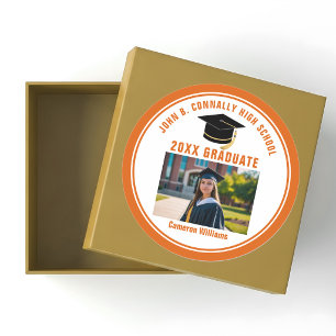 Op maat gemaakte oranje afstudeerfoto 2026 afstude ronde sticker