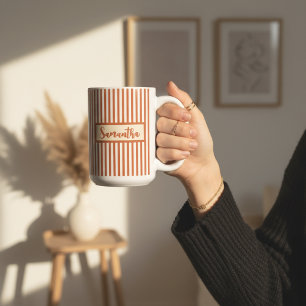 Op maat gemaakte oranje gestreepte mok cadeau voor