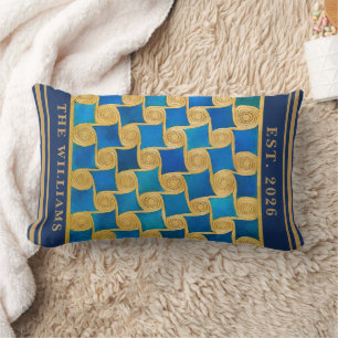 Op maat gemaakte Oud-Egyptische Monogram Blauw Gou Kussen