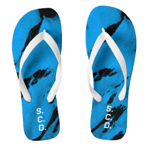 Op Maat Gemaakte Paar Slippers Geborsteld Blauw Zw Teenslippers