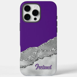 Op maat gemaakte paarse en grijze glitters iPhone 16 pro max hoesje