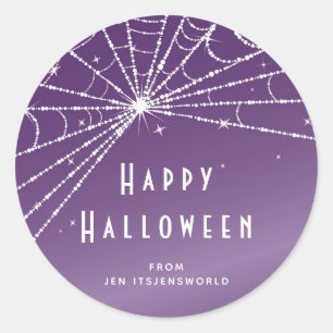 Op maat gemaakte paarse spinnenweb Halloween-stick Ronde Sticker