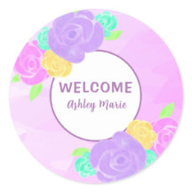 Op maat gemaakte paarse waterverf bloem baby showe