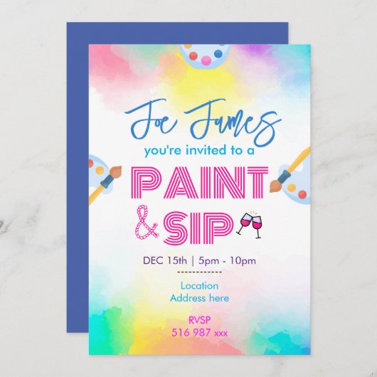 Op maat gemaakte paint and sip uitnodiging (Voorkant / Achterkant)