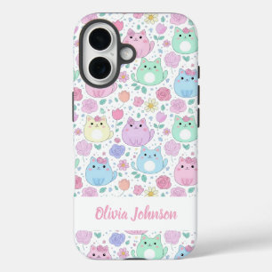 Op maat gemaakte pastel kat patroon telefoonhoes iPhone 16 hoesje