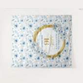 Op maat gemaakte pastelblauwe zoete 16 gouden glit wandkleed (Voorkant (horizontaal))