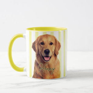 Op maat gemaakte pastelgele strepen hond portret mok