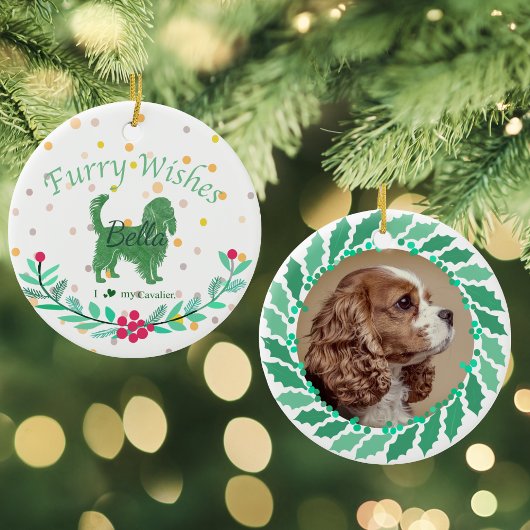 Op maat gemaakte Pastelgroene Cavalier King Charle Keramisch Ornament