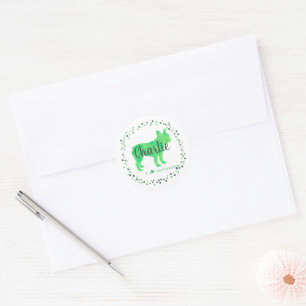 Op maat gemaakte pastelgroene Franse bulldog stick Ronde Sticker
