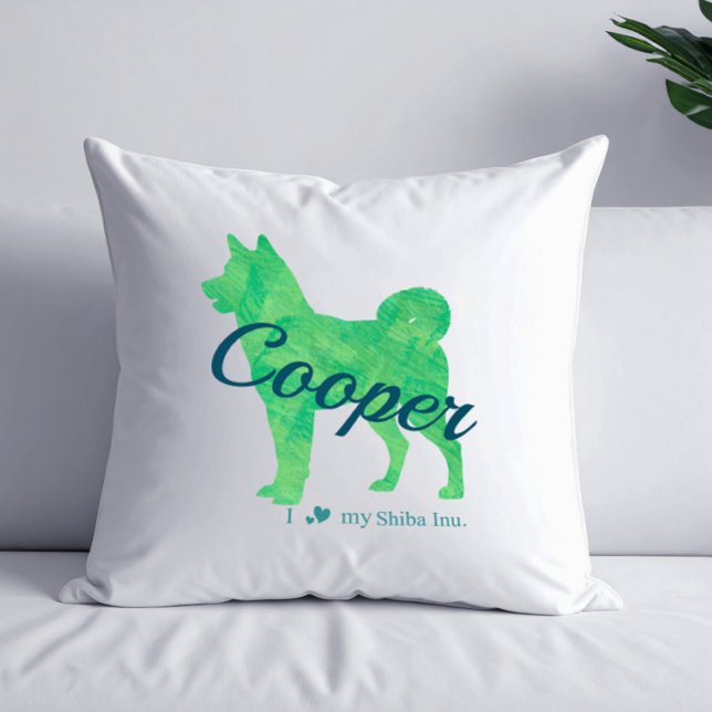 Op maat gemaakte pastelgroene Shiba Inu silhouette Kussen (Creator heeft geüpload)