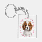 Op maat gemaakte pastelroze cavalier Foto & Naam Sleutelhanger (Voorkant Links)