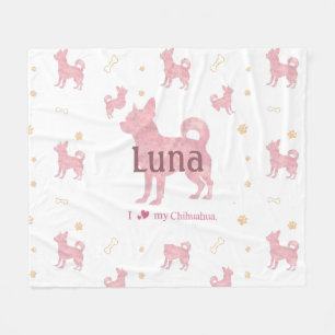 Op maat gemaakte pastelroze chihuahua-silhouettdek fleece deken