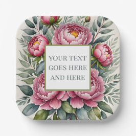 Op maat gemaakte pioenroos roze aquarel bloemen papieren bordje