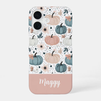Op maat gemaakte pompoen en bloemen herfstpatroon iPhone 16 hoesje