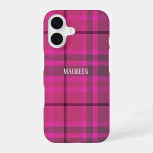 Op maat gemaakte preppy roze & paarse ruit tartan iPhone 16 hoesje
