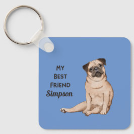 Op maat gemaakte Pug-sleutelhanger met naam en inf Sleutelhanger