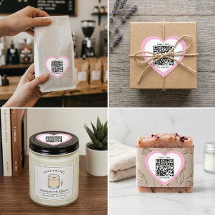 Op maat gemaakte QR-code roze hartvormige sticker