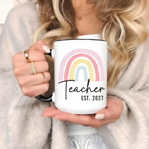 Op maat gemaakte regenboogkoffiebeker voor leraren mok