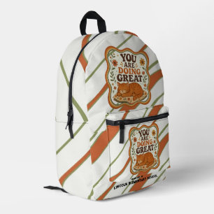 Op maat gemaakte retro gestreepte oranje kat terug bedrukte rugzak