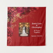 Op maat gemaakte rode bloemenen trouwjubileum wand wandkleed (Voorkant)
