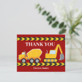 Op maat gemaakte rode bouwtruck Jongens verjaardag Bedankkaart (Staand voorkant)