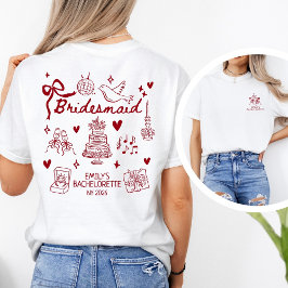 Op maat gemaakte rode coquette bruidsmeisje vrijge t-shirt