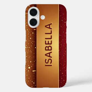 Op maat gemaakte rode druipende verf over gouden g iPhone 16 hoesje