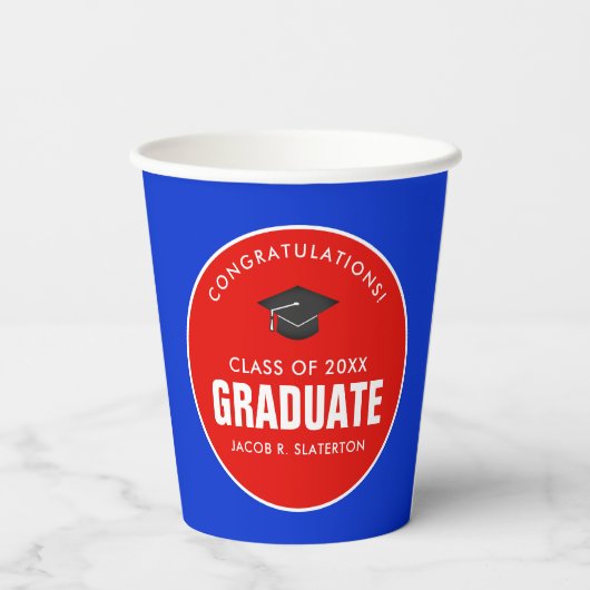 Op maat gemaakte rode en blauwe Afstuderen papiere Papieren Bekers (Achterkant)