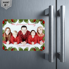 Op maat gemaakte rode kerstfamiliefoto en naam magneet