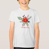 Op maat gemaakte Rode Poinsettia Prettig Kerstfees Tri-Blend Shirt (Voorkant)