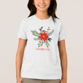 Op maat gemaakte Rode Poinsettia Prettig Kerstfees Tri-Blend Shirt (Voorkant)