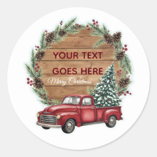 Op maat gemaakte roestige rode vrachtwagen kerstkr ronde sticker