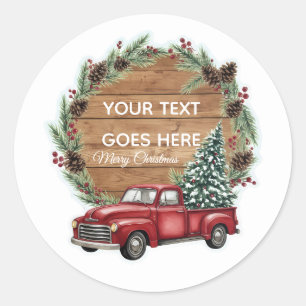 Op maat gemaakte roestige rode vrachtwagen kerstkr ronde sticker