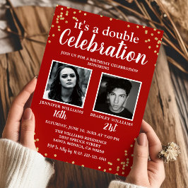 Op maat gemaakte rood-gouden verjaardagsuitnodigin kaart