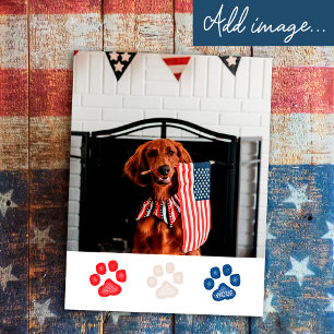 Op maat gemaakte rood-wit-blauwe hond patriottisch feestdagenkaart