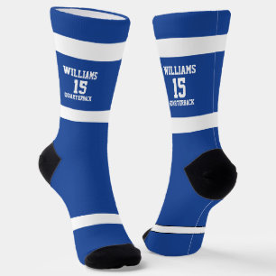Op maat gemaakte Royal Blue en Witte Sportteam Num Sokken