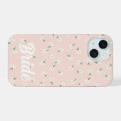 Op maat gemaakte roze bloem bruid telefoonhoes iPhone 15 case (Achterkant horizontaal)