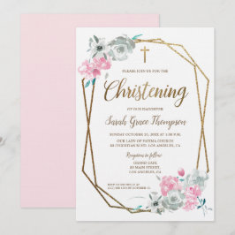 Op maat gemaakte roze bloemen waterverf baby doopf kaart