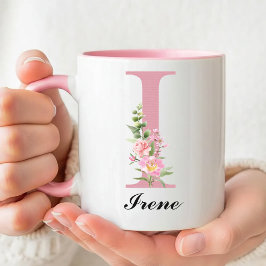 Op maat gemaakte roze bloemennaam mok bedankcadeau