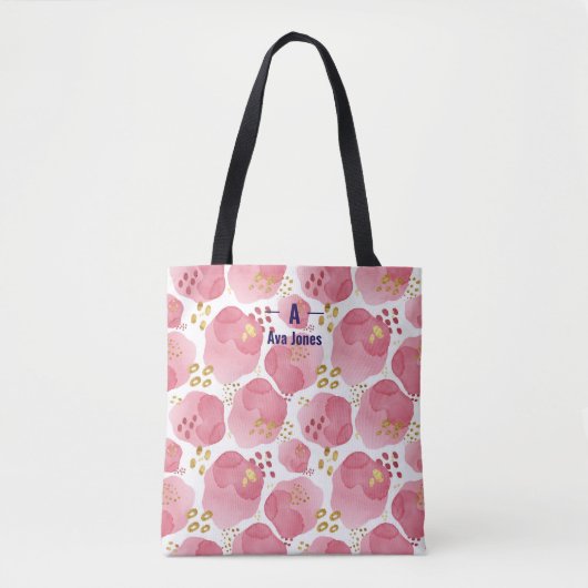 Op maat gemaakte roze bloemige boodschappentas – W Tote Bag (Voorkant)