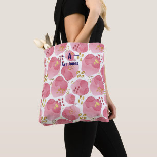 Op maat gemaakte roze bloemige boodschappentas – W Tote Bag