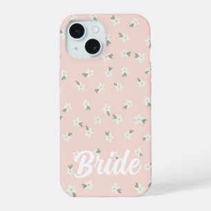 Op maat gemaakte roze bloemige bruidstelefoonhoes iPhone 15 case