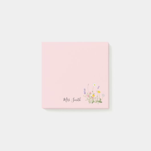 Op maat gemaakte roze bloemige monogram post-it® notes (Voorkant)